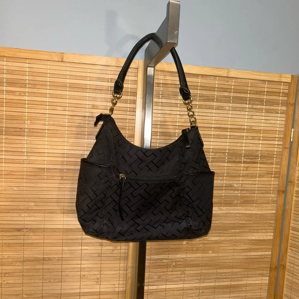 Tommy Hilfiger Black Signature hobo bag purse tote